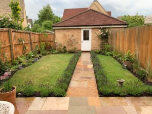 A new build garden in Chipping Norton with new paving, new flowerbeds and planting