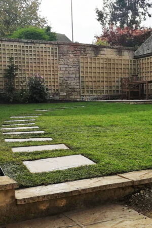 Stepping stones set in to a new lawn in Northleach